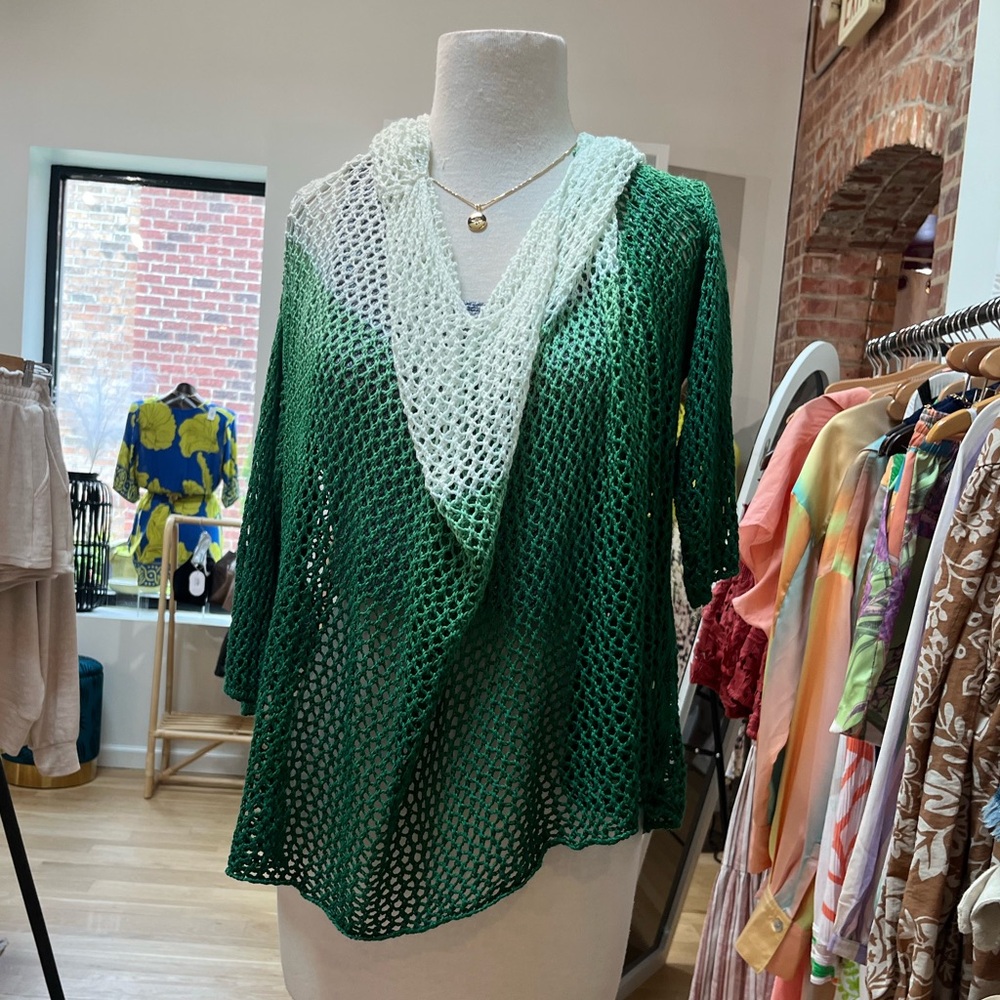 Made In Italy 💖 Crocheted Top, Oversized, New! Green Ombré, One Size